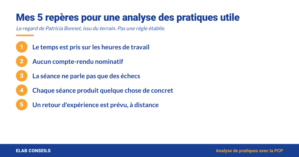 Les 5 repères de Patricia Bonnet pour qu'une analyse des pratiques professionnelles soit utile sur le terrain
